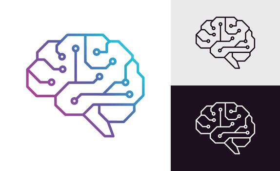 ai máquina aprendizaje cerebro nodo degradado logo concepto vector