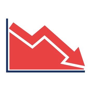 Symbol chart going down. Decreasing stock icon. Graph decrease. Arrow pointing down on graph. vector