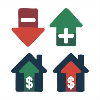 Colorful doodle icons representing financial growth and decrease for business. vector