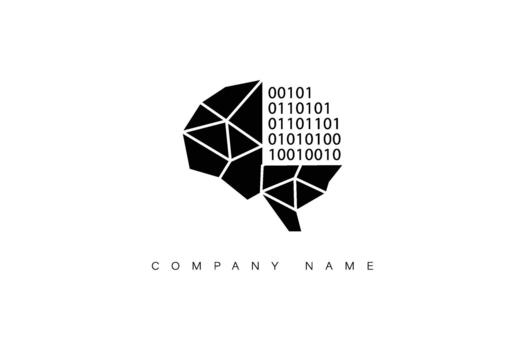polígono cerebro artificial inteligencia binario código logo vector