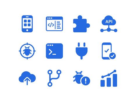 software desarrollo api y programación sólido íconos vector