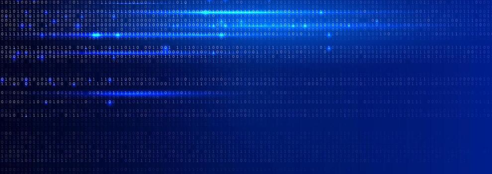 Blue Binary Code Background Glowing Digital Data Stream for AI Coding, Data Encryption, Cybersecurity, Software Engineering, Cloud Code Computing. Digital Technology Backdrop. Data Stream vector