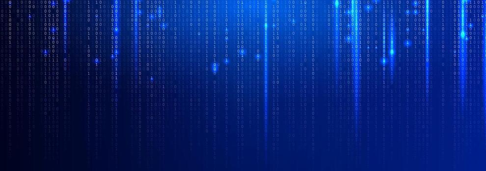 Blue Binary Code Background Glowing Digital Data Stream for AI Coding, Data Encryption, Cybersecurity, Software Engineering, Cloud Code Computing. Digital Technology Backdrop. Data Stream Secure vector