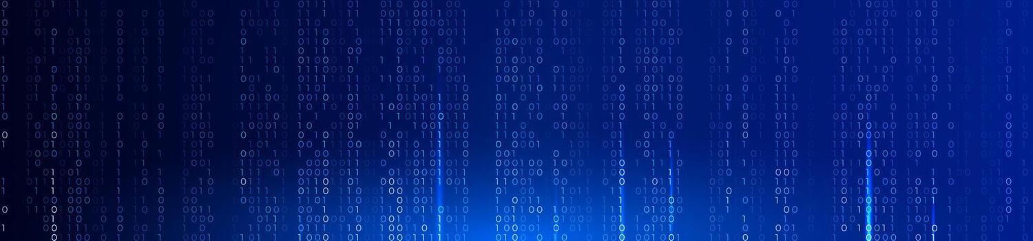 Blue Binary Code Background Glowing Digital Data Stream for AI Coding, Data Encryption, Cybersecurity, Software Engineering, Cloud Code Computing. Digital Backdrop Data Stream Secure Api vector