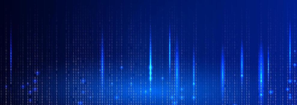 Blue Binary Code Background Glowing Digital Data Stream for AI Coding, Data Encryption, Cybersecurity, Software Engineering, Cloud Code Computing. Digital Transformation Backdrop Data Stream Secure vector