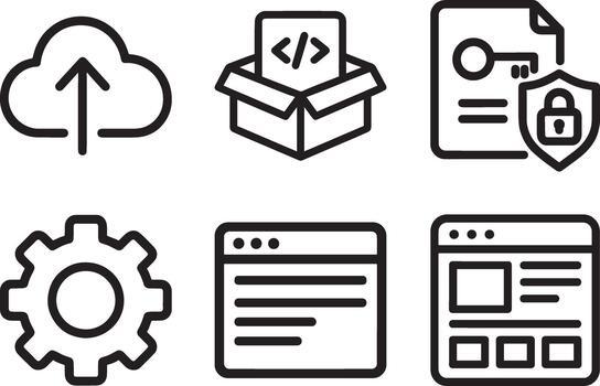 Cloud Computing and Web Developer Configuration Icon Set vector