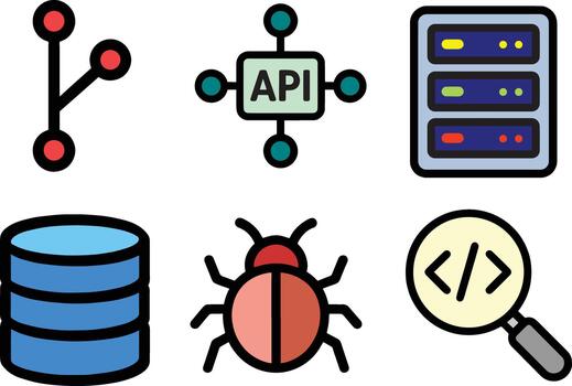 Programming Tools Database API and Git Flat Icon vector