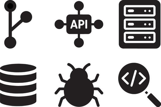 Programming Tools Database API and Git Solid Icon vector