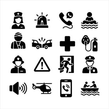 Emergency solid icon set vector