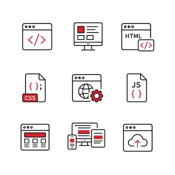 Web development line, modern coding symbols for software development interface. vector