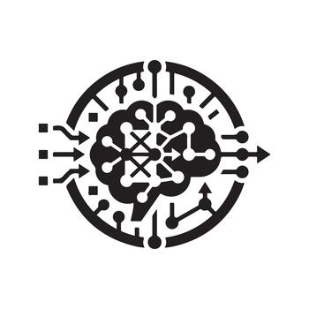 Artificial intelligence neural network data processing symbol with processing vector
