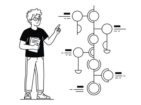 experto explicando datos visualización y red esquema vector