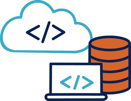 Cloud computing database and code line icon vector