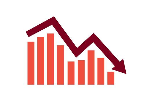 Decrease bar chart Graph down sign with red arrows . Bar chart symbol icon with arrow moving up. vector