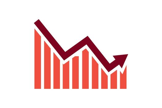 Graph down decrease sign with red arrows . Bar chart symbol icon with arrow moving up. vector