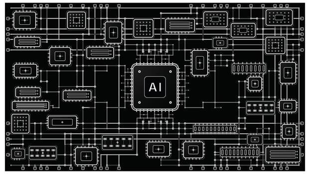 artificial inteligencia procesador circuito tablero esquemático vector