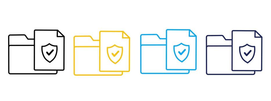 Secure folder with document icon set vector