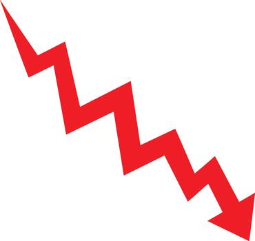 Red zigzag downward arrow showing a financial decline or decrease trend vector
