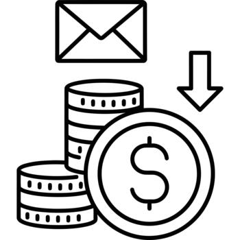 Financial downturn and mail transaction icon symbolizing money decrease vector