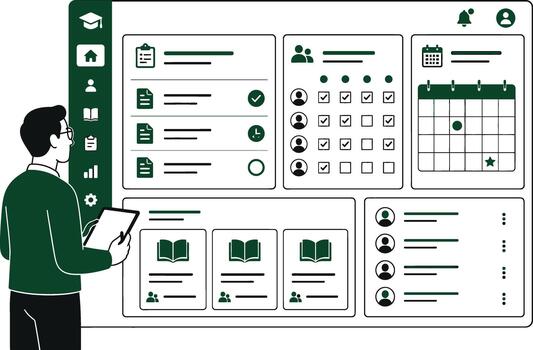Lms e learning dashboard interface flat illustration with elearning vector