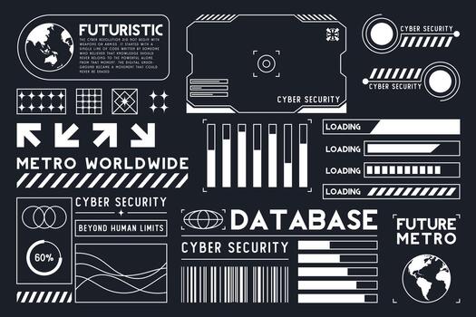 futurista hud interfaz elementos con ciber seguridad y base de datos datos visualización vector