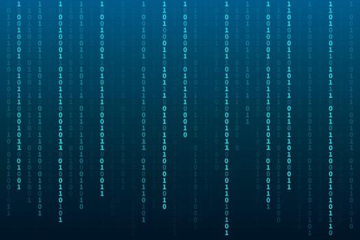 Blue falling binary code data stream matrix for cyber security concept. vector