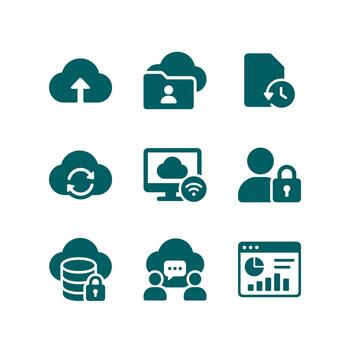 Cloud Computing and Data Security Workflow Icons vector