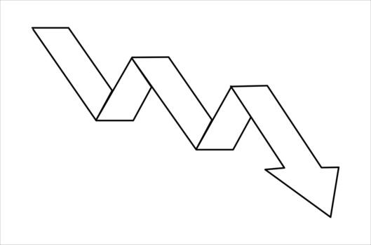 Continuous line art of Graph decrease. Single line drawing illustration of Down graph chart. vector