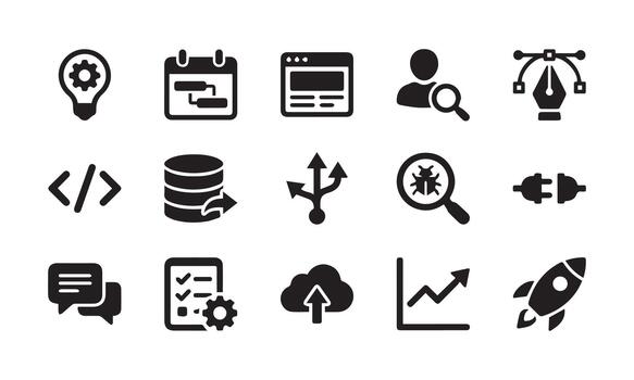 programación y desarrollo plano íconos para web diseño software Ingenieria proyectos vector