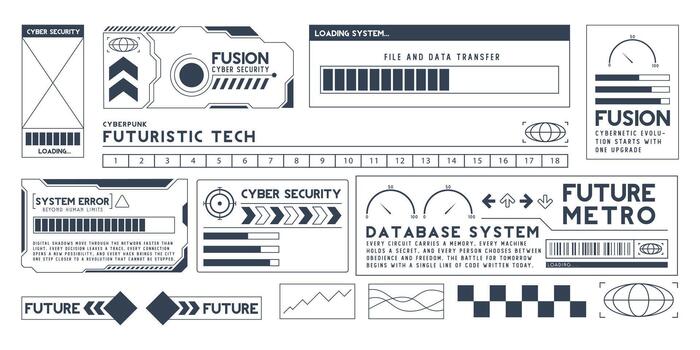 futurista digital usuario interfaz elementos y datos visualización tablero paneles vector