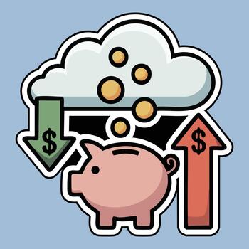 Piggy Bank Savings Showing Cloud Storage with Money Decrease and Increase vector