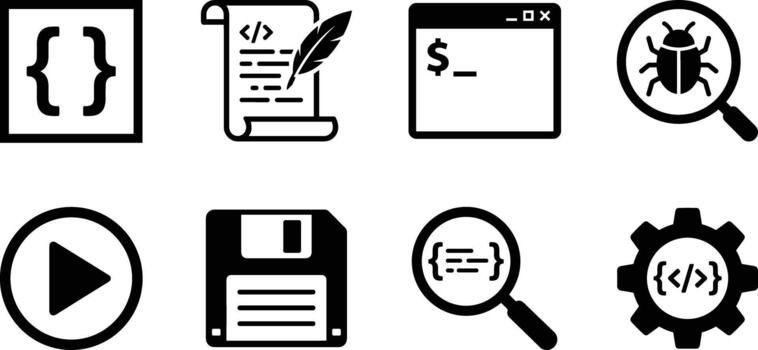 Coding Programming Developer Icons vector