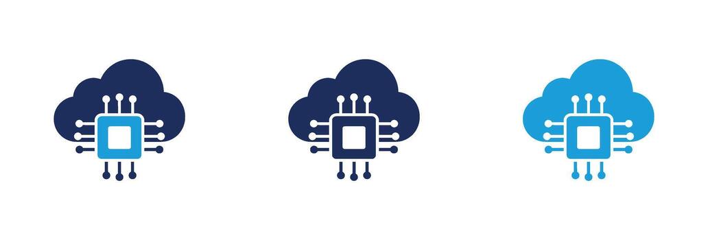 Cloud Computing Processor Icon Set Digital Technology Concept. vector