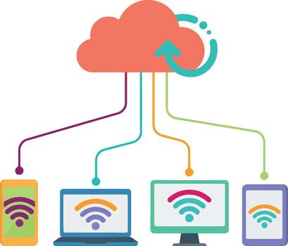 Cloud computing network with connected devices vector