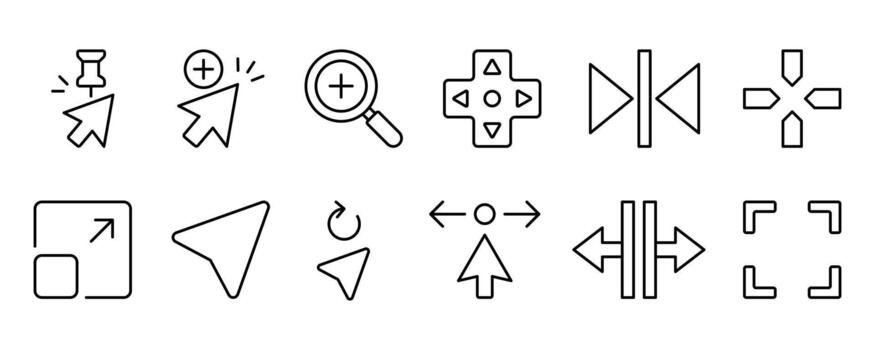 computadora cursor y ratón puntero interfaz línea icono conjunto vector