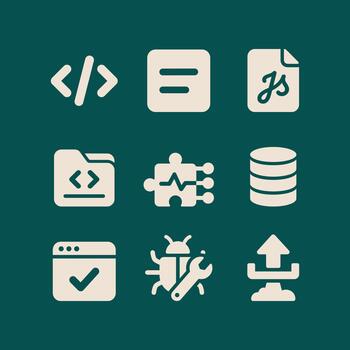 software desarrollo codificación y web programación sólido íconos vector