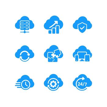 nube informática datos almacenamiento y servidor integración íconos vector