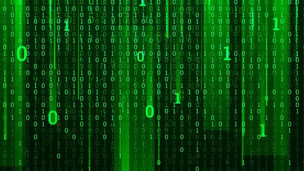 Falling matrix code background. Abstract binary code streams on a green background vector