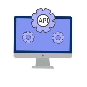 API application programming interface on computer screen with gear icon vector