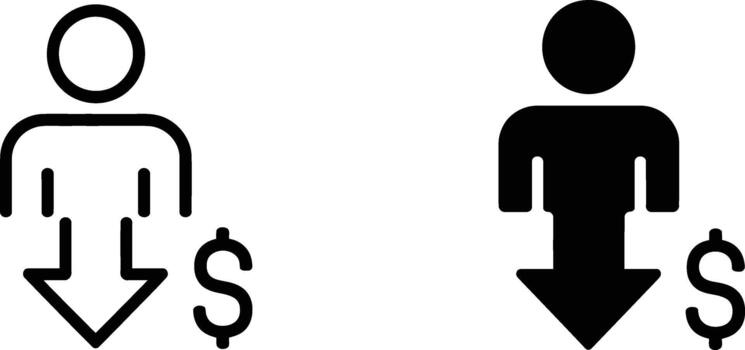 Person dollar symbol decrease icon with currency icon vector