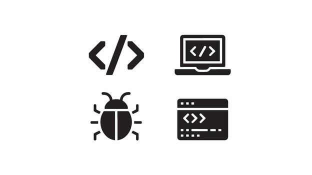 Coding Icons Set for Software Development, Programming, Debugging and Web Developer UI Concepts on White Background vector