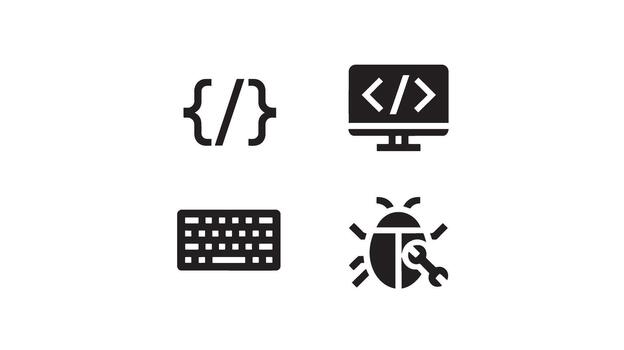 Programming Code Icons for Software Development and Bug Fixing Concepts vector