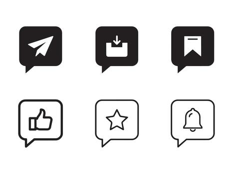 Interactive Message Bubble Solid and Outline Icon Set vector