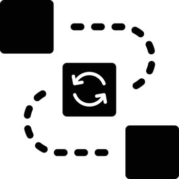nodo a nodo datos sincronización icono plano negro estilo vector