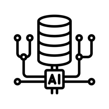 Cloud database server cylinder connected to artificial intelligence bionic processor vector