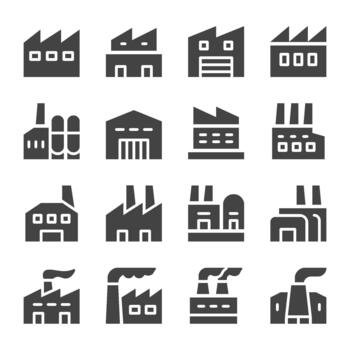 factory solid icon set vector