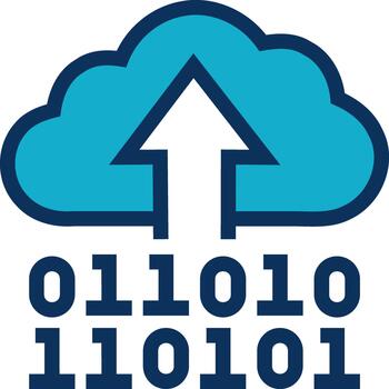 Cloud computing icon illustration with arrow and binary code for digital data upload vector