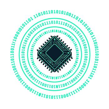 CPU Microchip Surrounded by Binary Code Rings vector