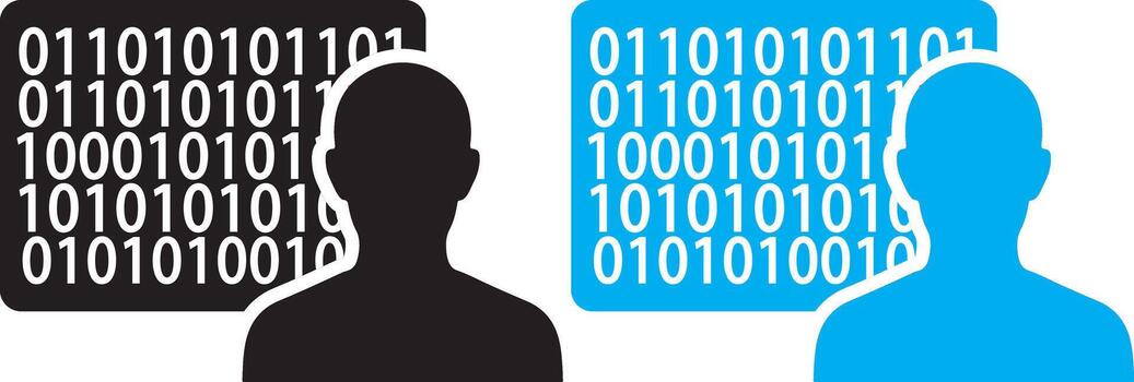 Programmer Hacker Binary Code Icon Coding Silhouette Symbol Illustration vector