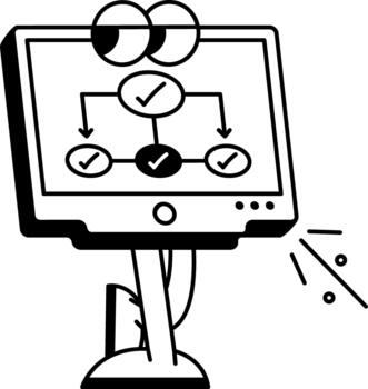 computadora personaje mostrando conectado flujo de trabajo pasos y tarea progreso. vector